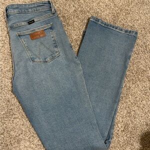 Wrangler Medium Blue Denim Jeans with Leather Patch